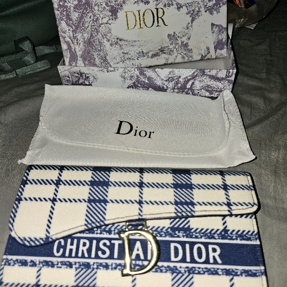 Dior Blue and White Checkered Wallet
